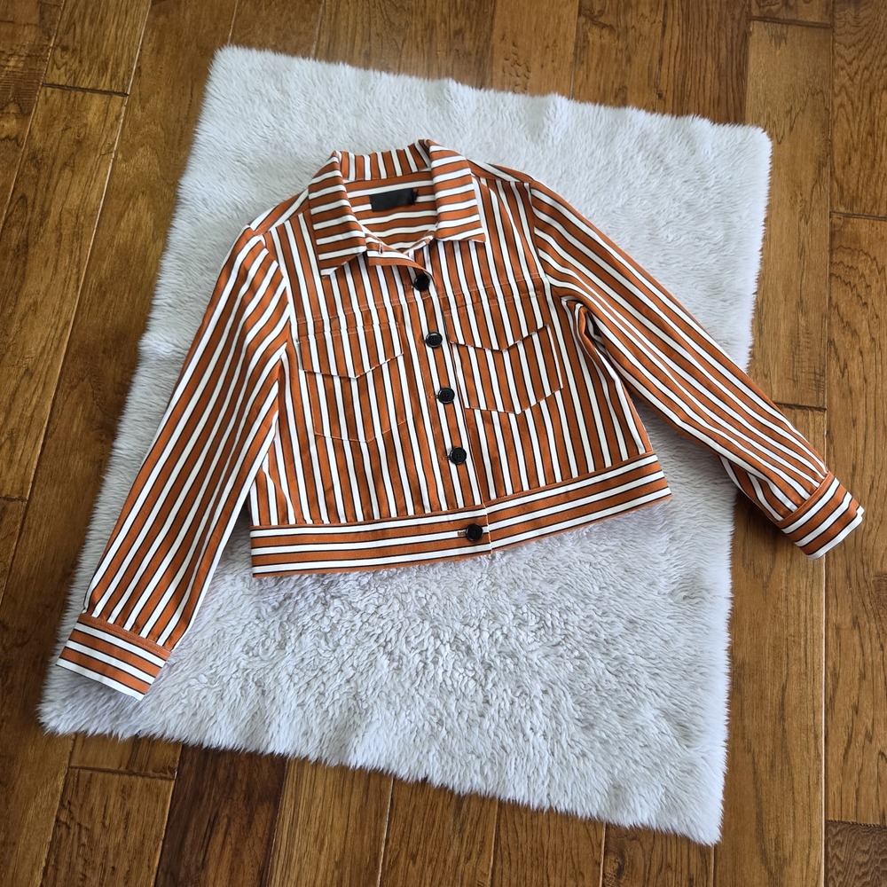No. 6 Store Jacket Women's Size 2 Striped Button Up Canvas Cropped